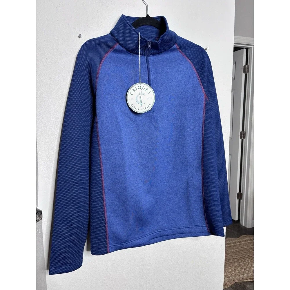 Criquet Men's S Blue 1/4 Zip Long Sleeve Polyester Mock Neck Pullover NWT